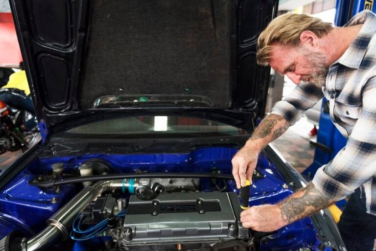 Mechanic working in the Dudley Auto Service workshop